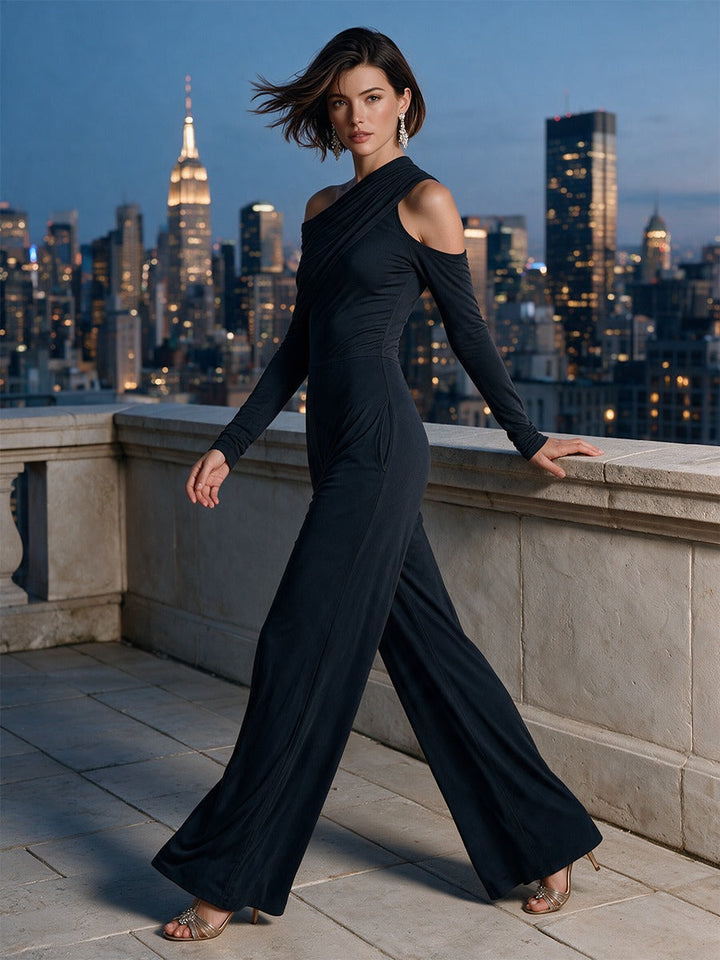 Madeleine – Asymmetric Draped Wide-Leg Jumpsuit