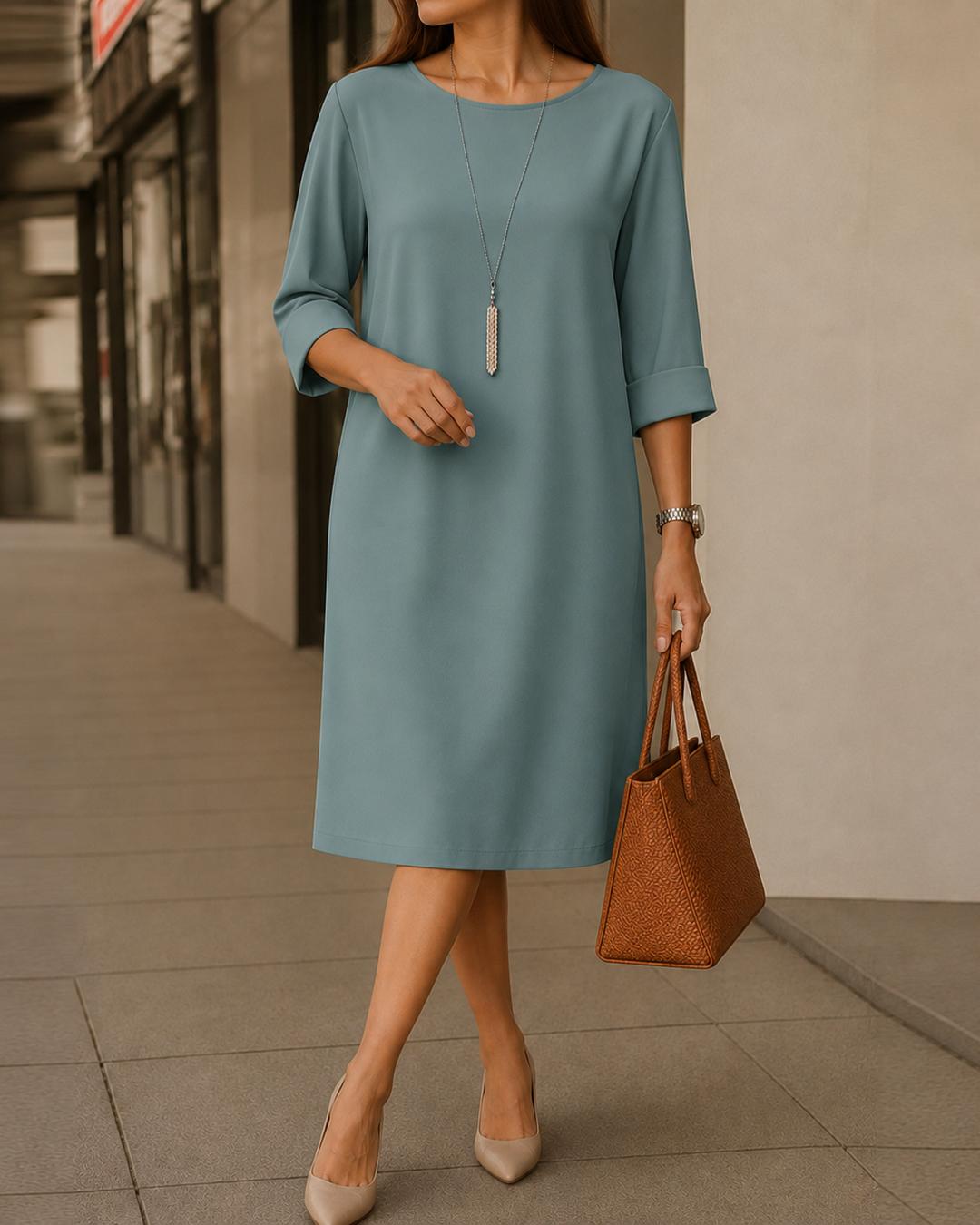 Halina – Relaxed Midi Dress with Side Pockets