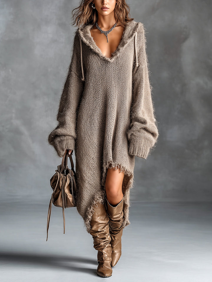 Aoife – Oversized Hooded Knit Midi Dress