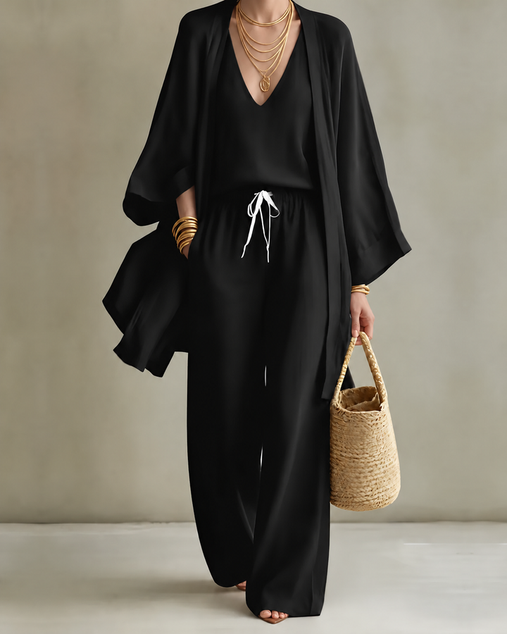 Saskia – Linen-Look Wide-Leg Three-Piece Set