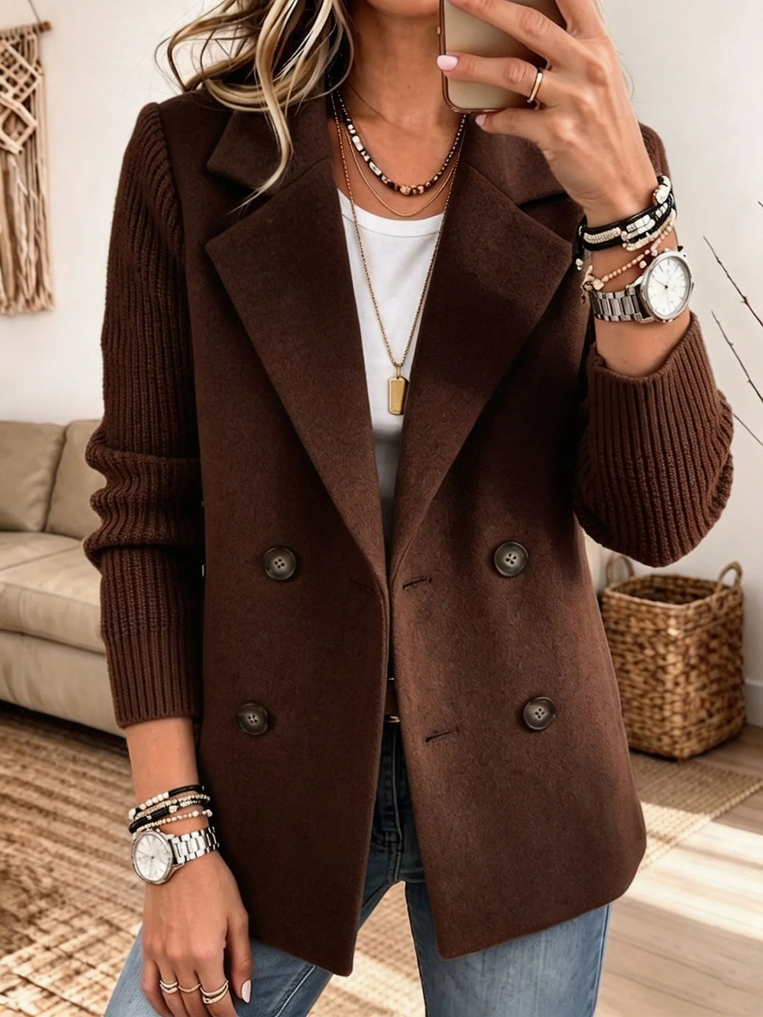 Doris – Double-Breasted Blazer with Ribbed Sleeves