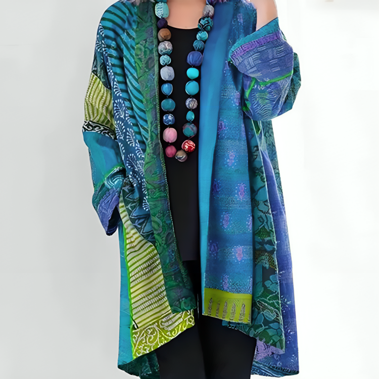 Angela – Patchwork Print Open Front Jacket