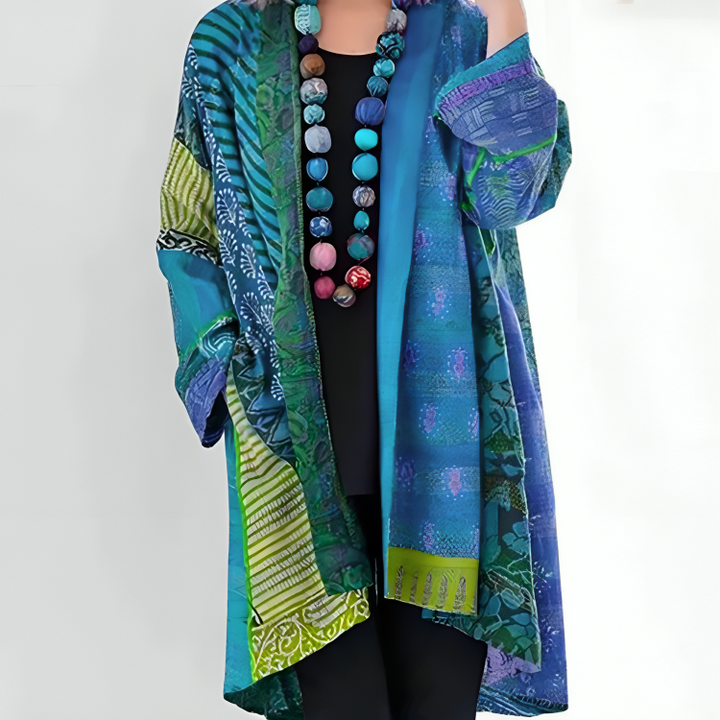 Angela – Patchwork Print Open Front Jacket