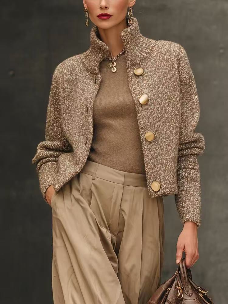 Morven – Cropped Knit Cardigan with Gold Buttons