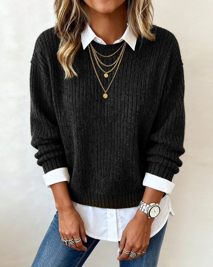 Miranda – Ribbed Knit Two-Faux-Piece Jumper