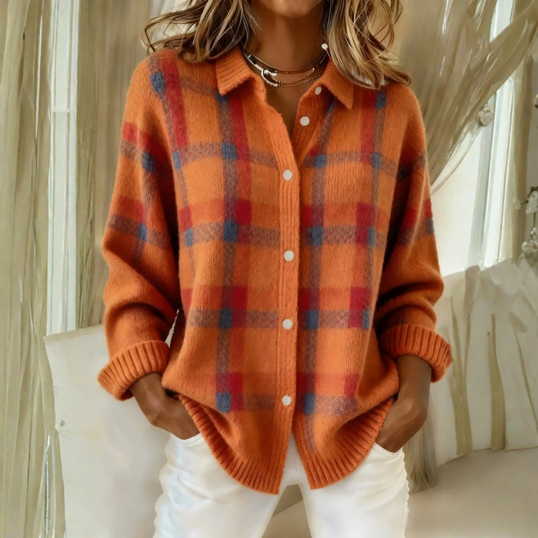 Perpetua – Plaid Knit Button-Up Cardigan