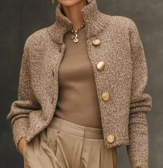 Morven – Cropped Knit Cardigan with Gold Buttons