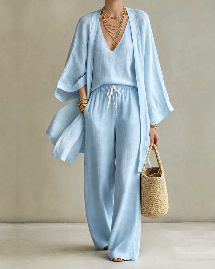 Saskia – Linen-Look Wide-Leg Three-Piece Set
