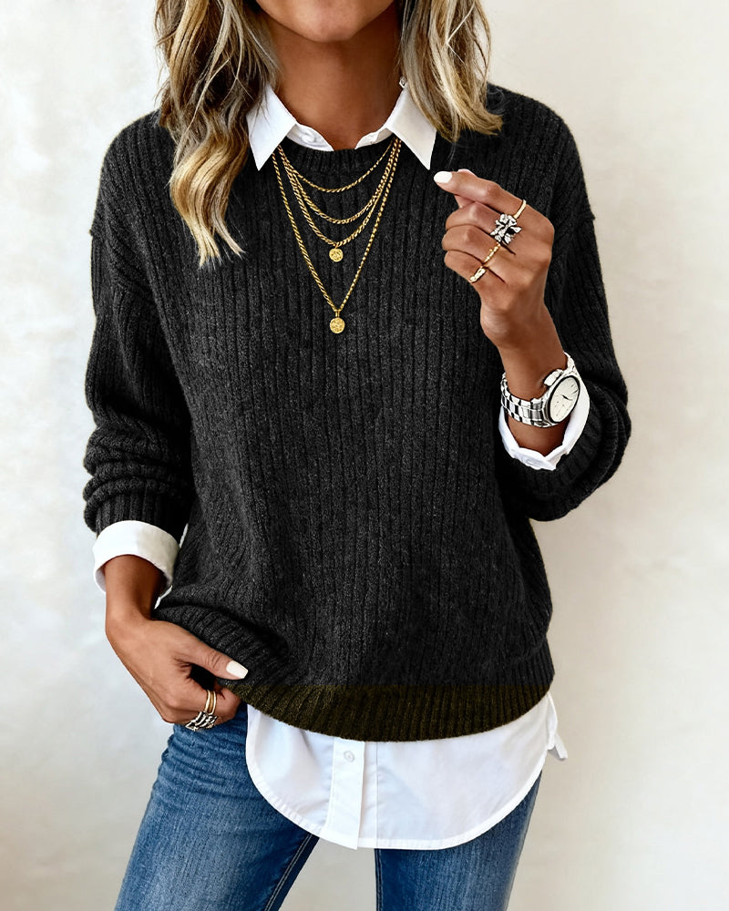 Miranda – Ribbed Knit Two-Faux-Piece Jumper