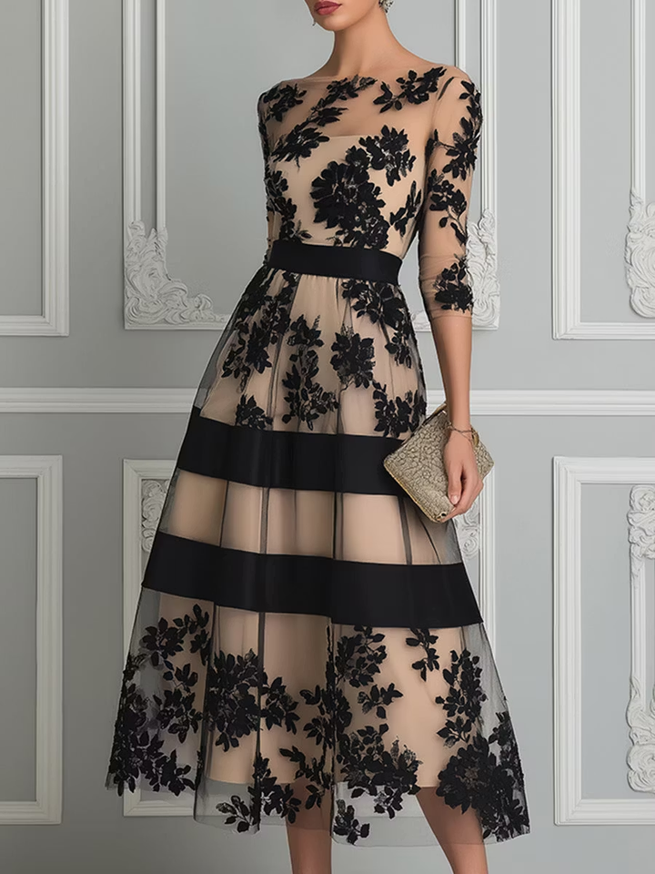 Cordelia – Floral Lace A-Line Midi Dress