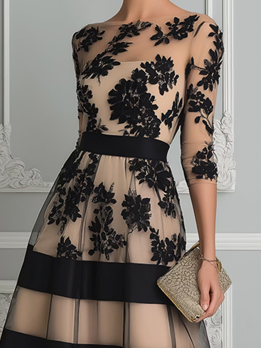 Cordelia – Floral Lace A-Line Midi Dress