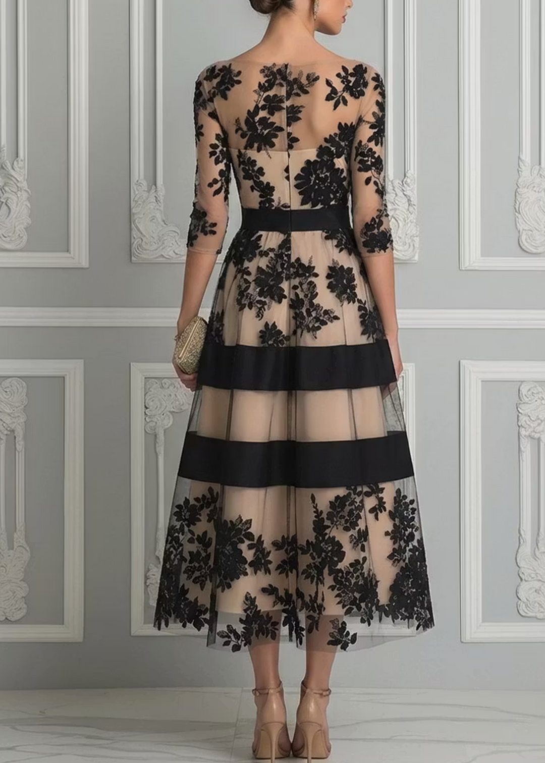 Cordelia – Floral Lace A-Line Midi Dress