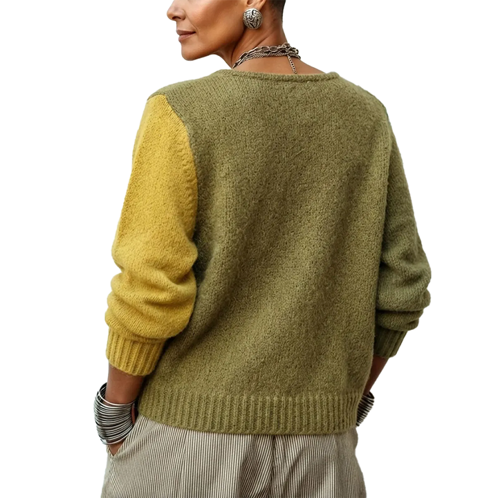 Rosemary – Asymmetric Colour Block Knit Cardigan