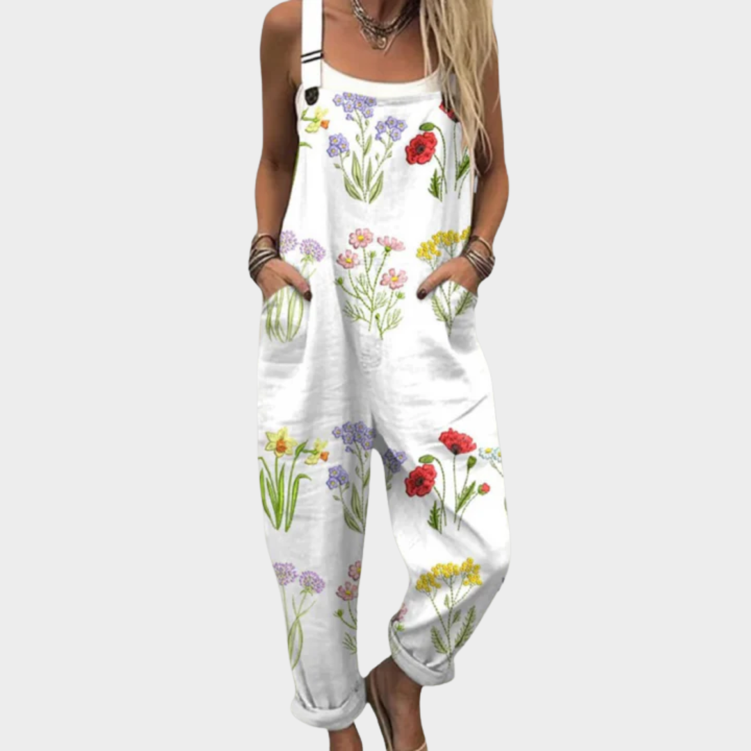 Madelyn | White Floral Dungarees