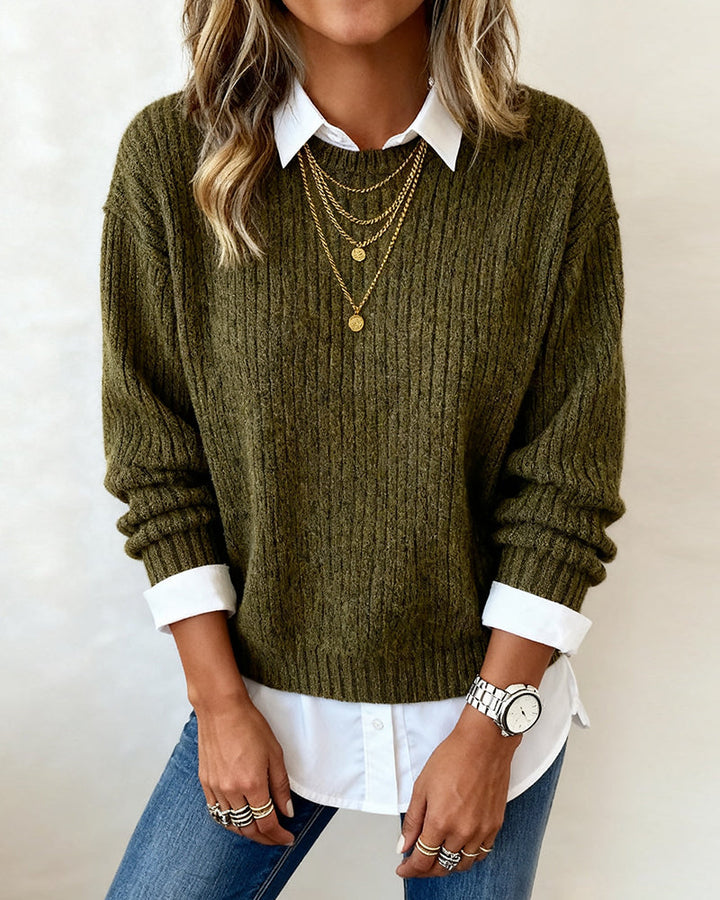 Miranda – Ribbed Knit Two-Faux-Piece Jumper