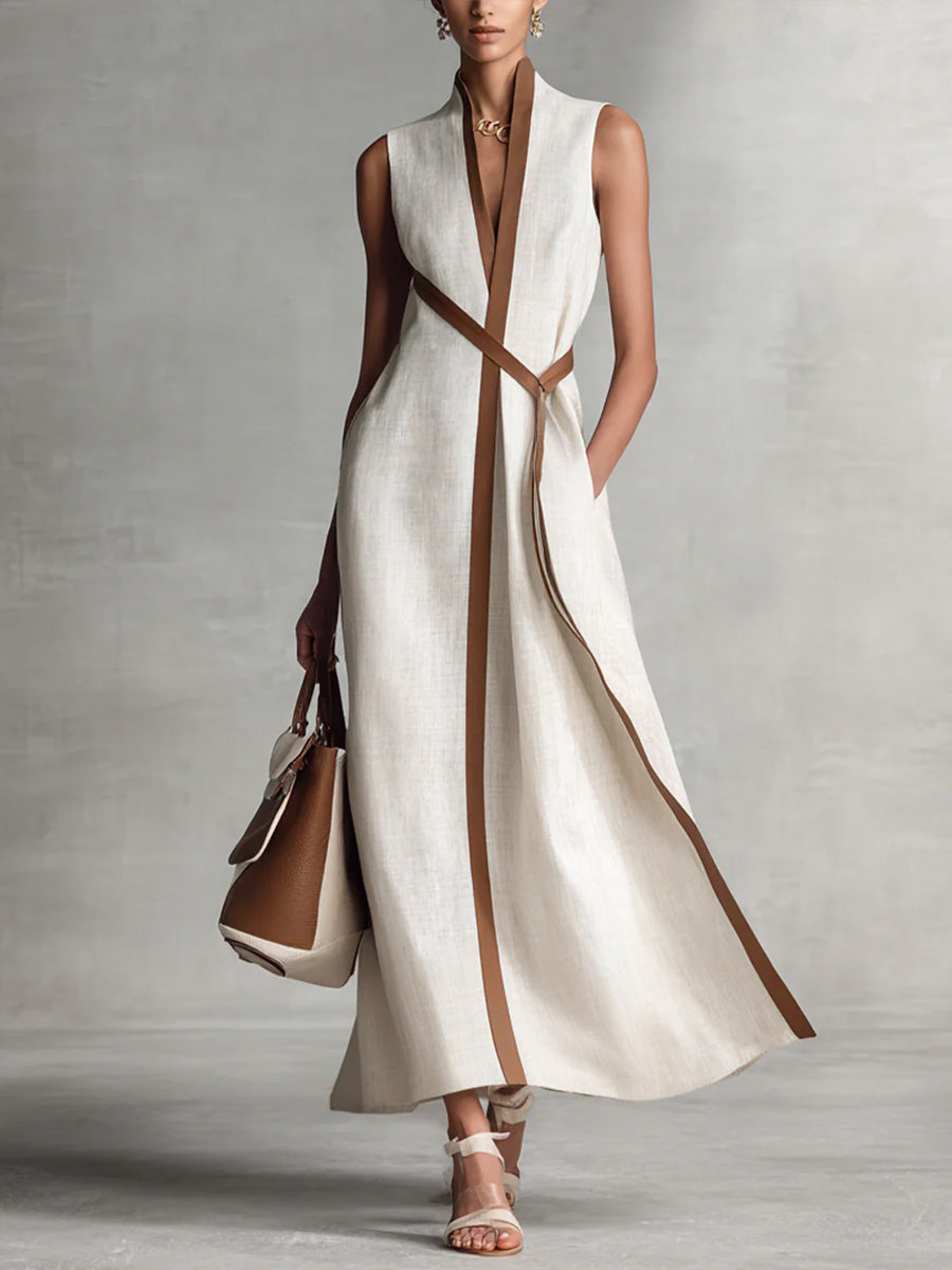 Maud – Contrast-Trim Wrap Maxi Dress