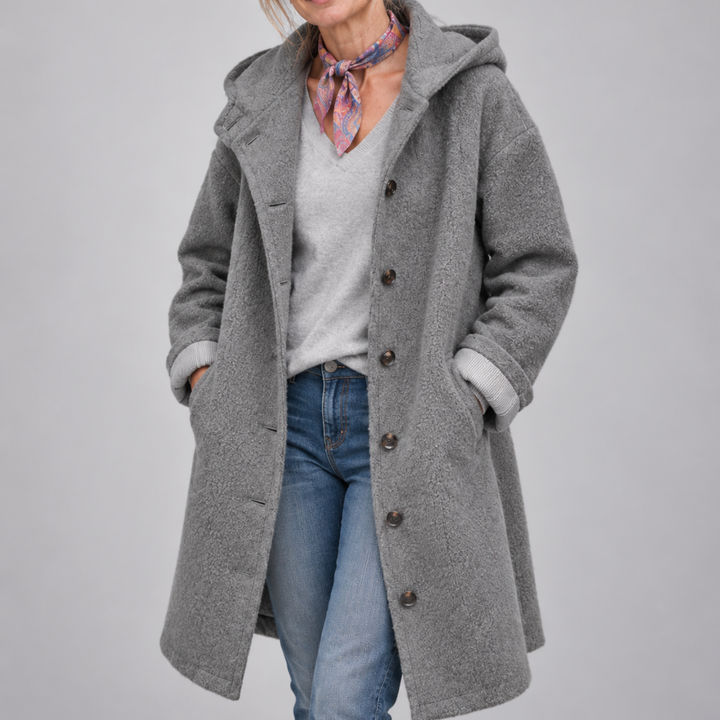 Lavinia – Hooded Button-Front Textured Coat
