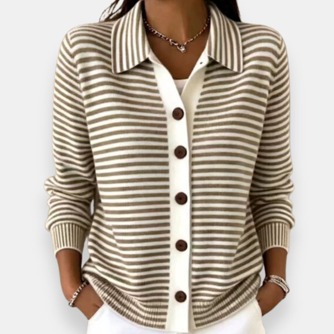 Sorcha – Striped Collared Button-Down Cardigan