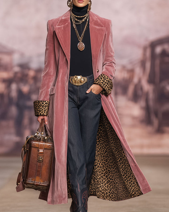 Marguerite – Long Velvet-Look Tailored Coat