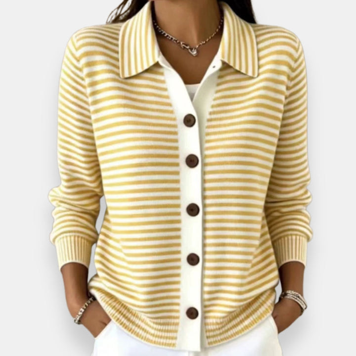 Joan – Striped Button-Front Knit Cardigan