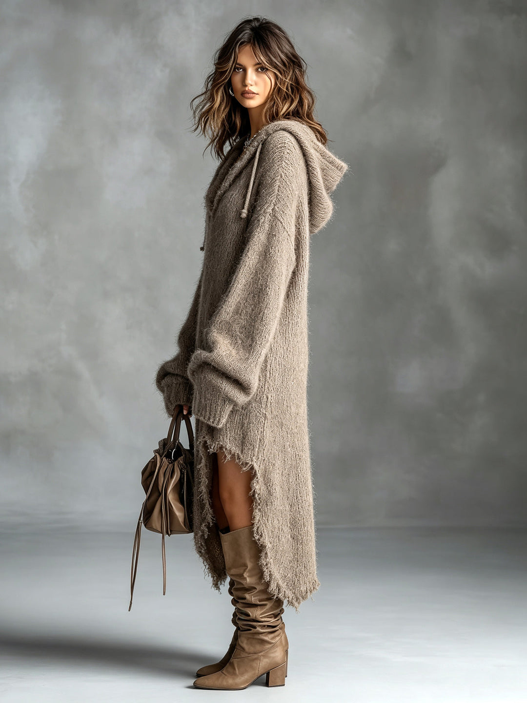 Aoife – Oversized Hooded Knit Midi Dress