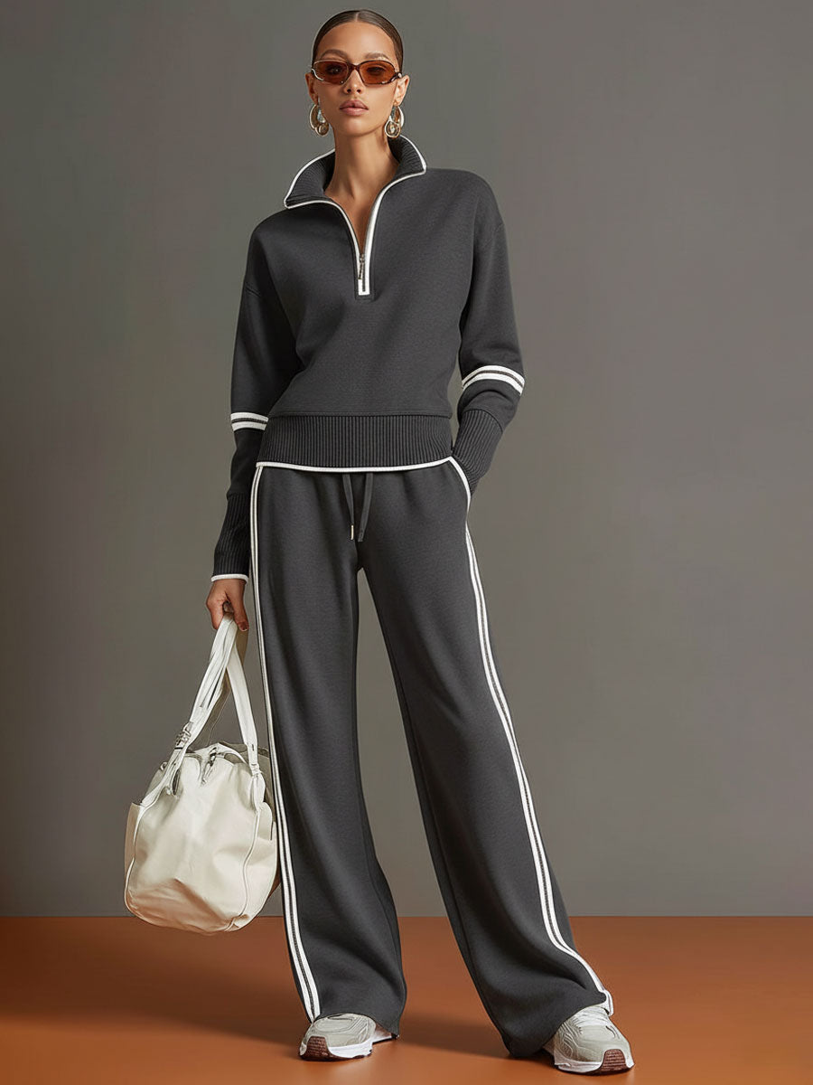 Carol – Zip Collar Top and Wide-Leg Set