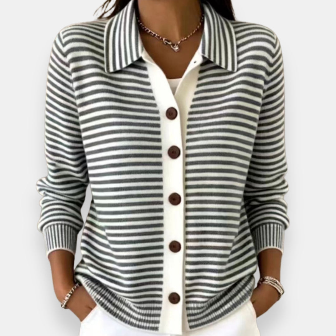 Sorcha – Striped Collared Button-Down Cardigan