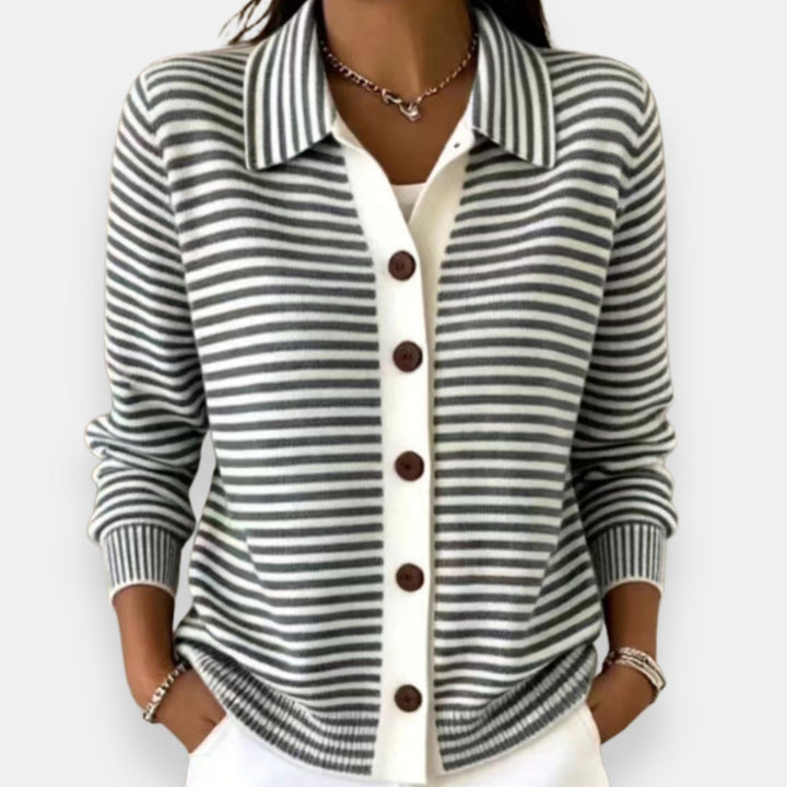Sorcha – Striped Collared Button-Down Cardigan
