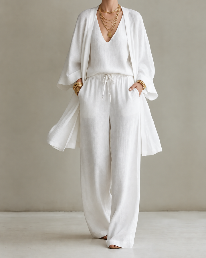 Saskia – Linen-Look Wide-Leg Three-Piece Set