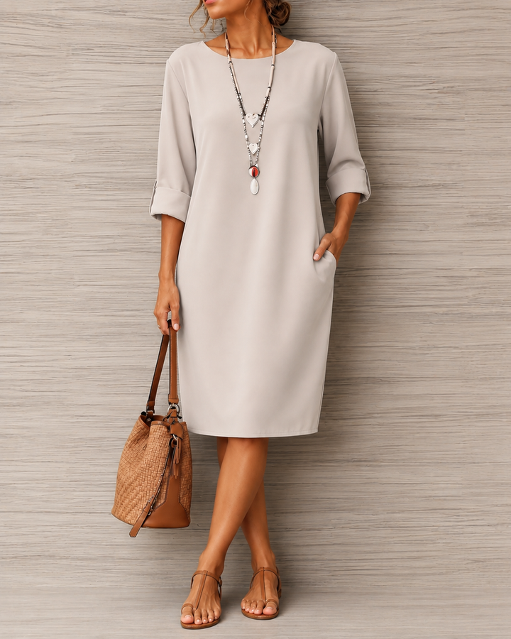 Halina – Relaxed Midi Dress with Side Pockets