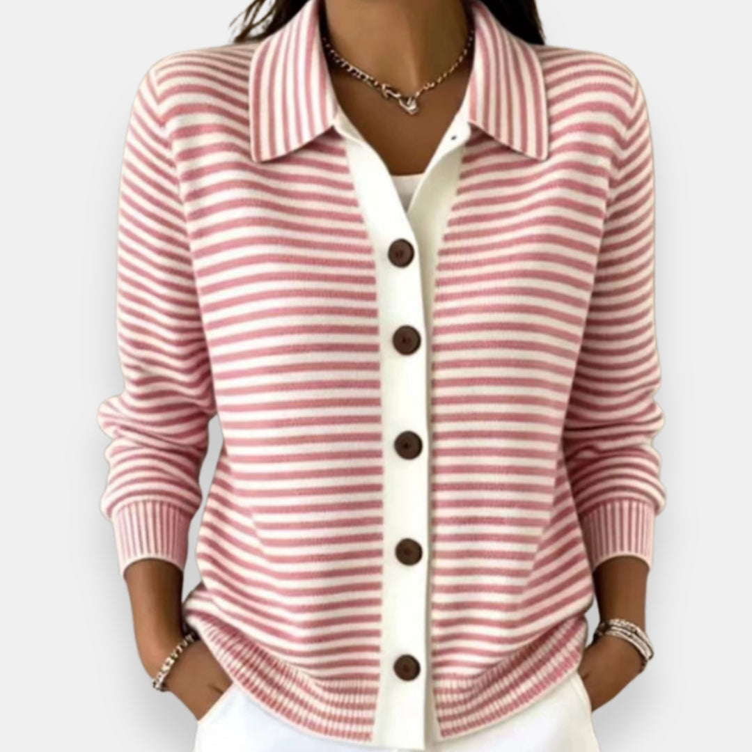 Joan – Striped Button-Front Knit Cardigan
