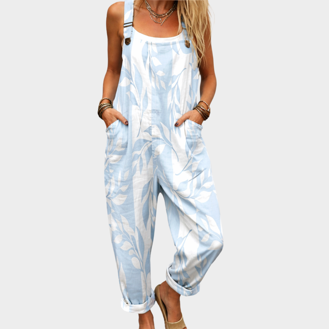 Blythe | Blue & White Print Dungarees