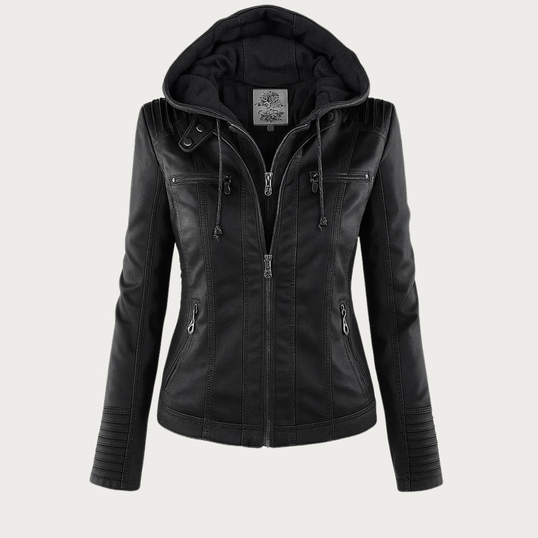 Ceridwen – Hooded Biker Jacket with Zip Detail