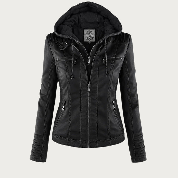 Ceridwen – Hooded Biker Jacket with Zip Detail