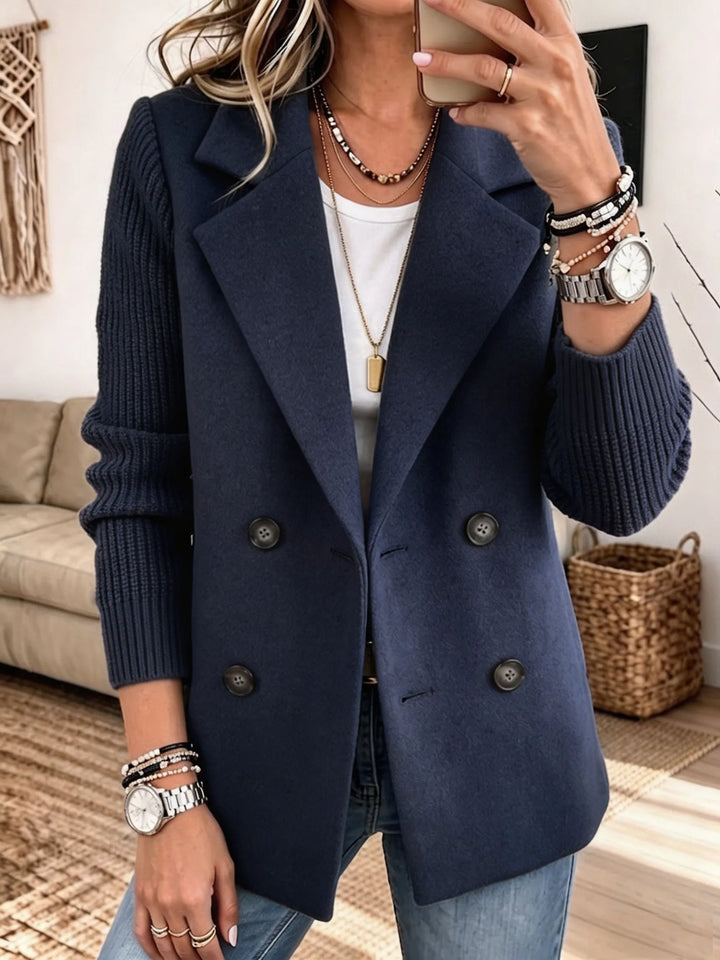 Doris – Double-Breasted Blazer with Ribbed Sleeves