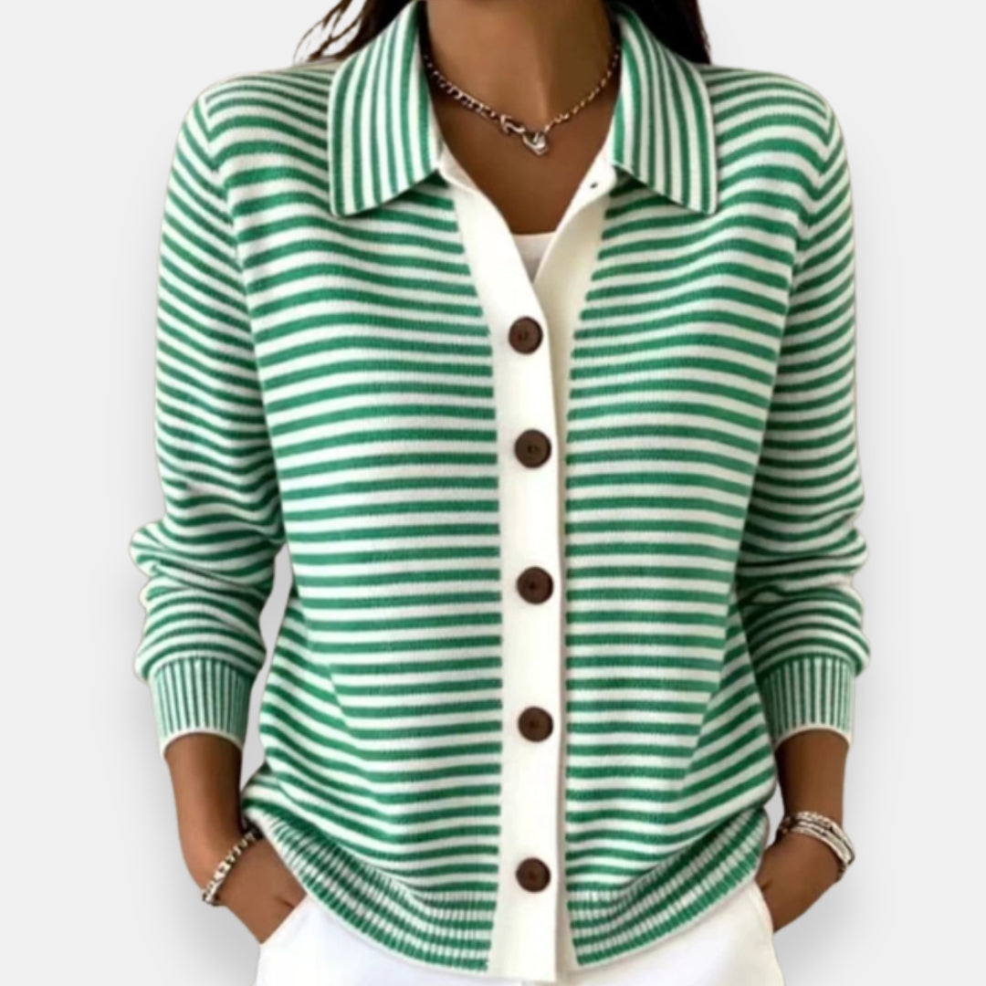 Sorcha – Striped Collared Button-Down Cardigan