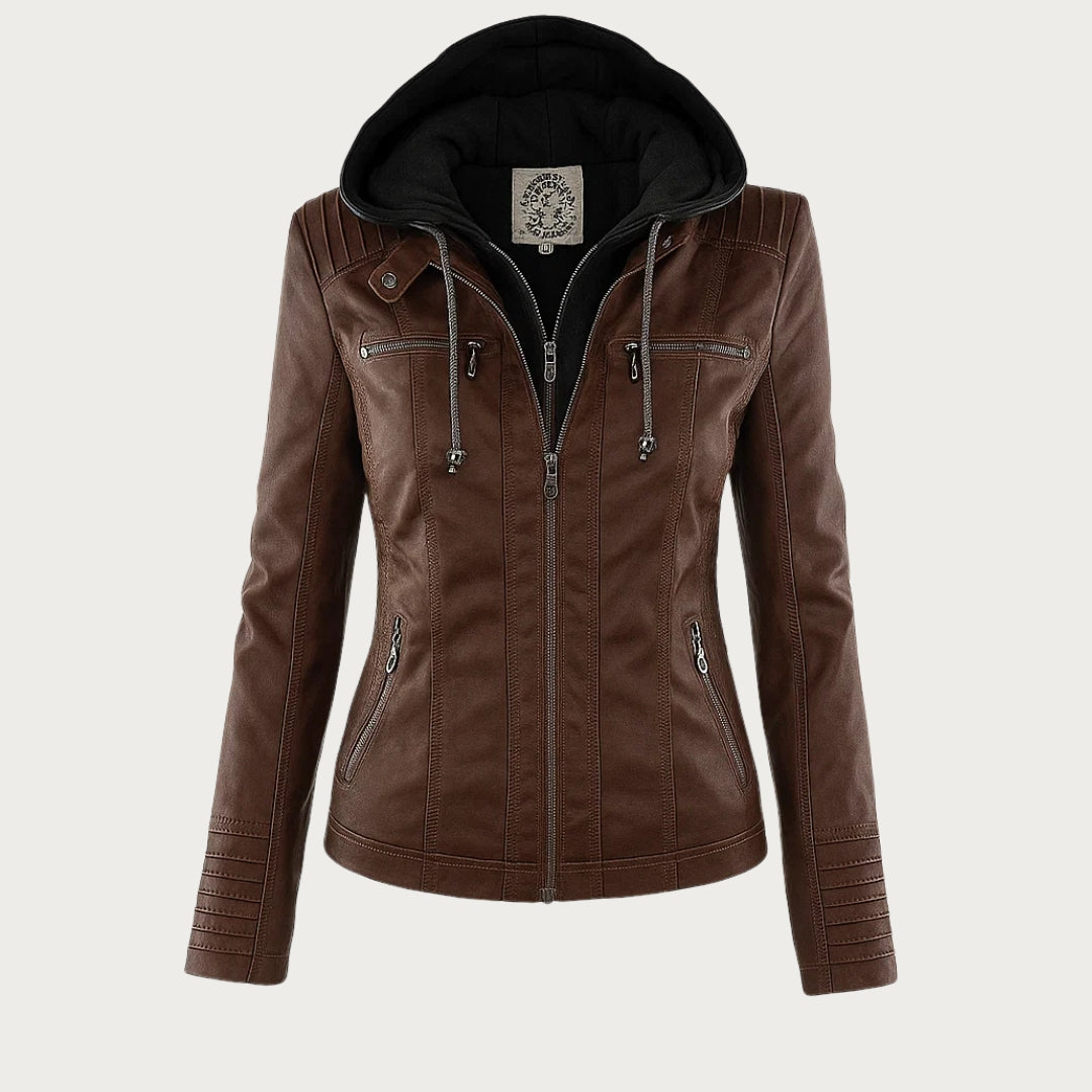 Ceridwen – Hooded Biker Jacket with Zip Detail