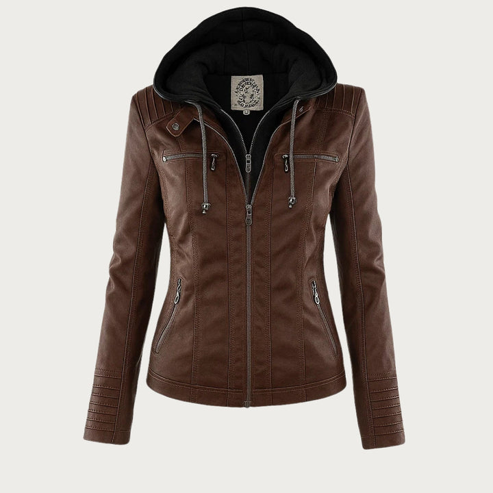 Ceridwen – Hooded Biker Jacket with Zip Detail