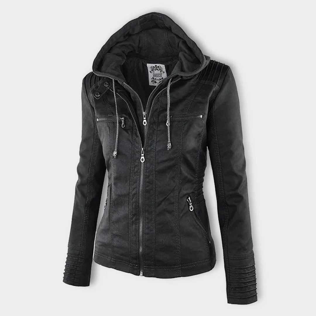 Ceridwen – Hooded Biker Jacket with Zip Detail