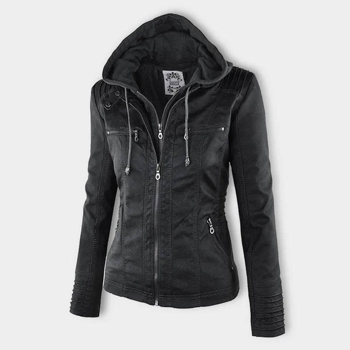 Ceridwen – Hooded Biker Jacket with Zip Detail