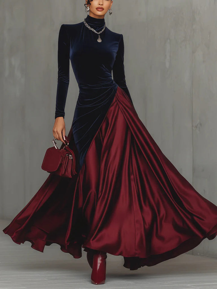 Beryl – Velvet and Satin Two-Tone Maxi Dress
