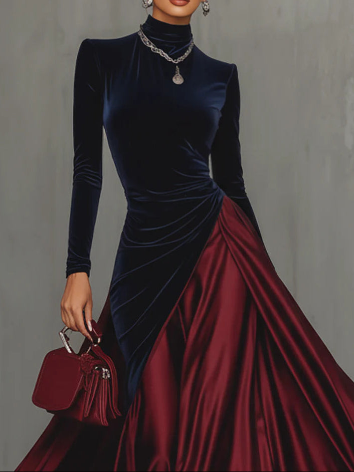 Beryl – Velvet and Satin Two-Tone Maxi Dress