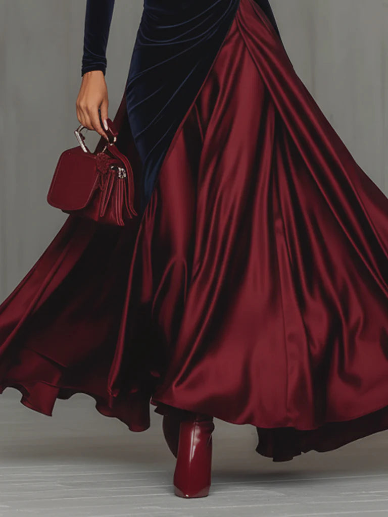 Beryl – Velvet and Satin Two-Tone Maxi Dress