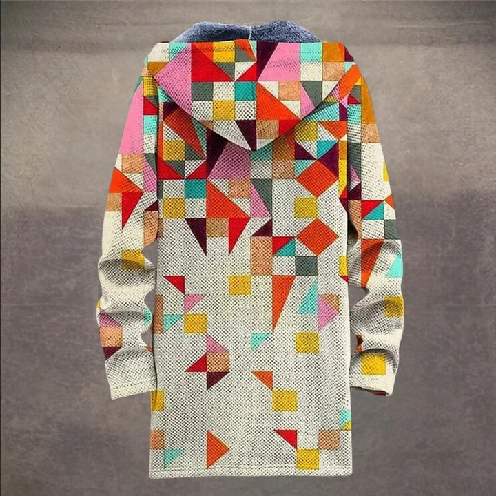 Dorothy – Geometric Print Fleece-Lined Hooded Jacket