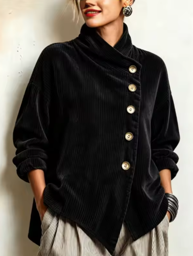 Charlotte – Asymmetric Button Ribbed Jacket