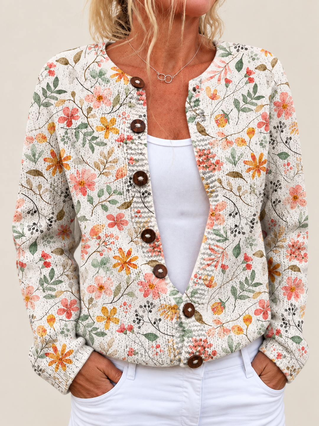 Maud – Printed Open-Front Knit Cardigan