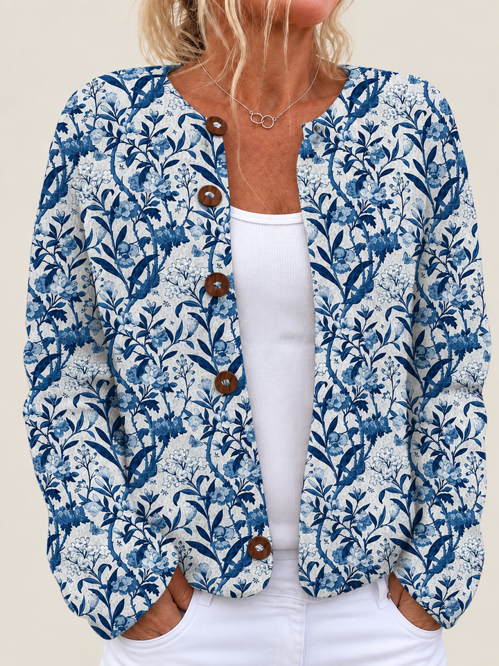 Maud – Printed Open-Front Knit Cardigan
