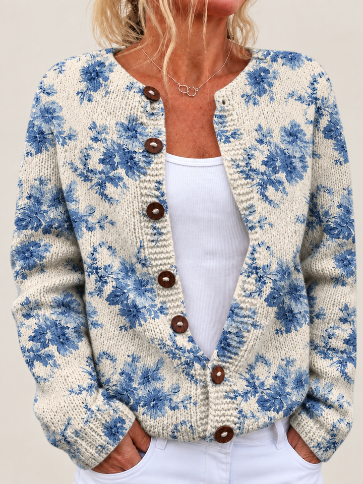 Maud – Printed Open-Front Knit Cardigan