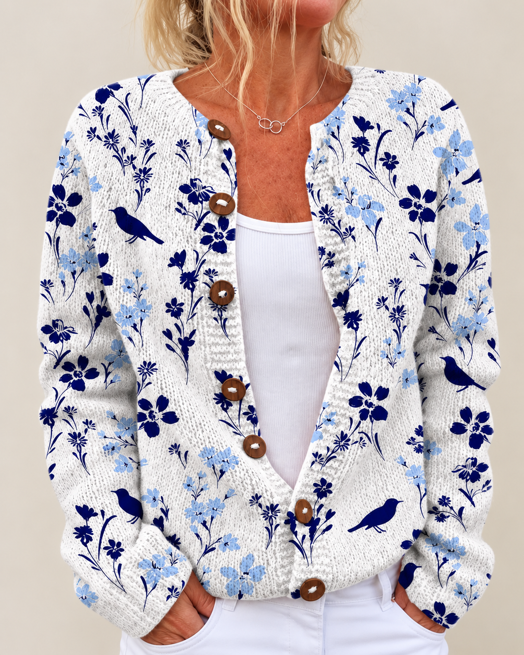 Maud – Printed Open-Front Knit Cardigan