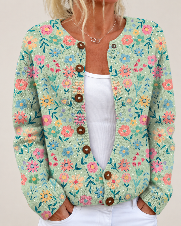 Maud – Printed Open-Front Knit Cardigan